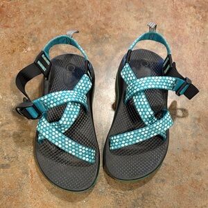 CROCS Teal and Black Floral Sandals